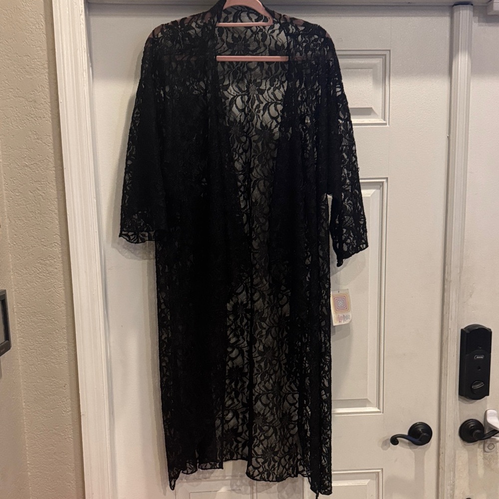 New NWT LuLaRoe Black Thick Lace Kimono Shirley Large
